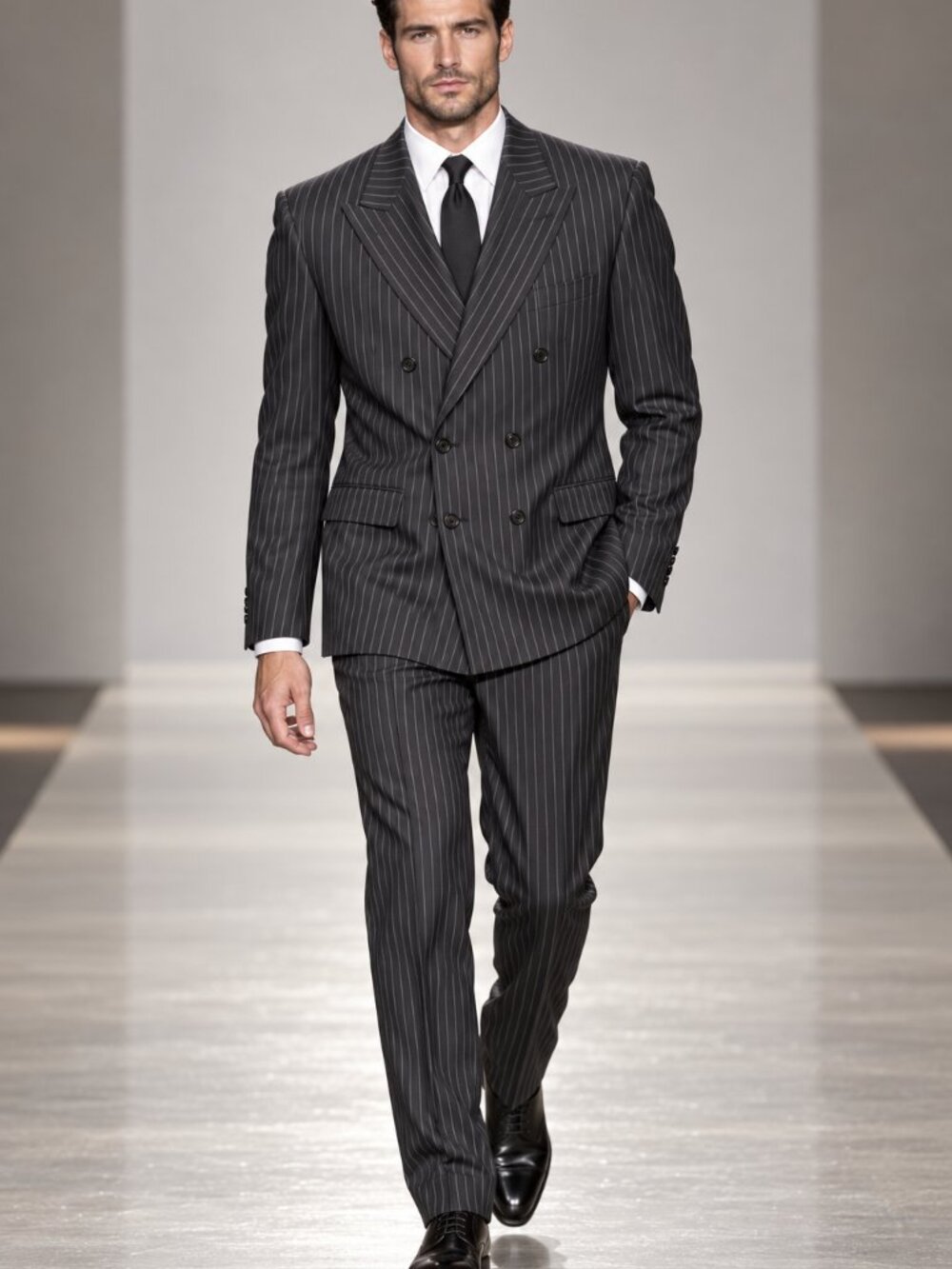 Statement Platinum Pinstripe Double Breasted Wool Cashmere Suit 46 Regular